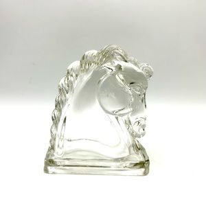 Federal Glass Horse Head Bookend or Figure for Display, Vintage Clear Glassware